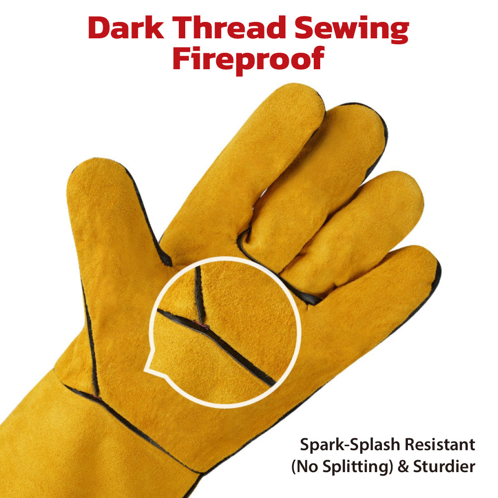 SEDY Extended Cowhide Welding Gloves 16 Inch, Heat & Spark Resistant Leather Work Gloves with Long Cuff