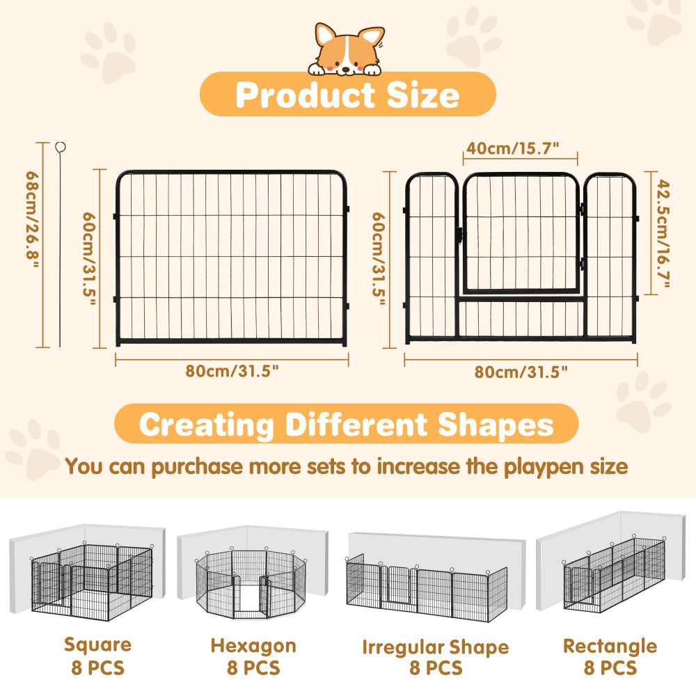 Metal pet playpen with 8 panels, adjustable dog fence for indoor and outdoor use