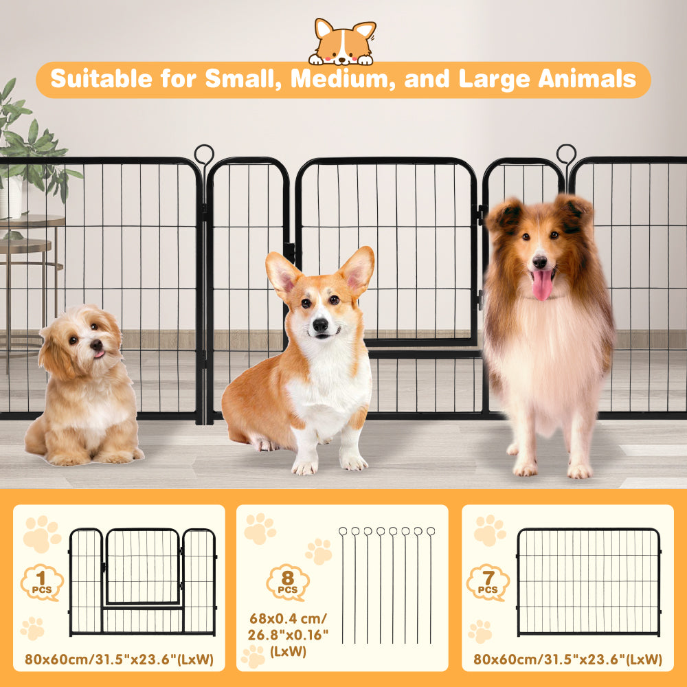 Metal pet playpen with 8 panels, adjustable dog fence for indoor and outdoor use
