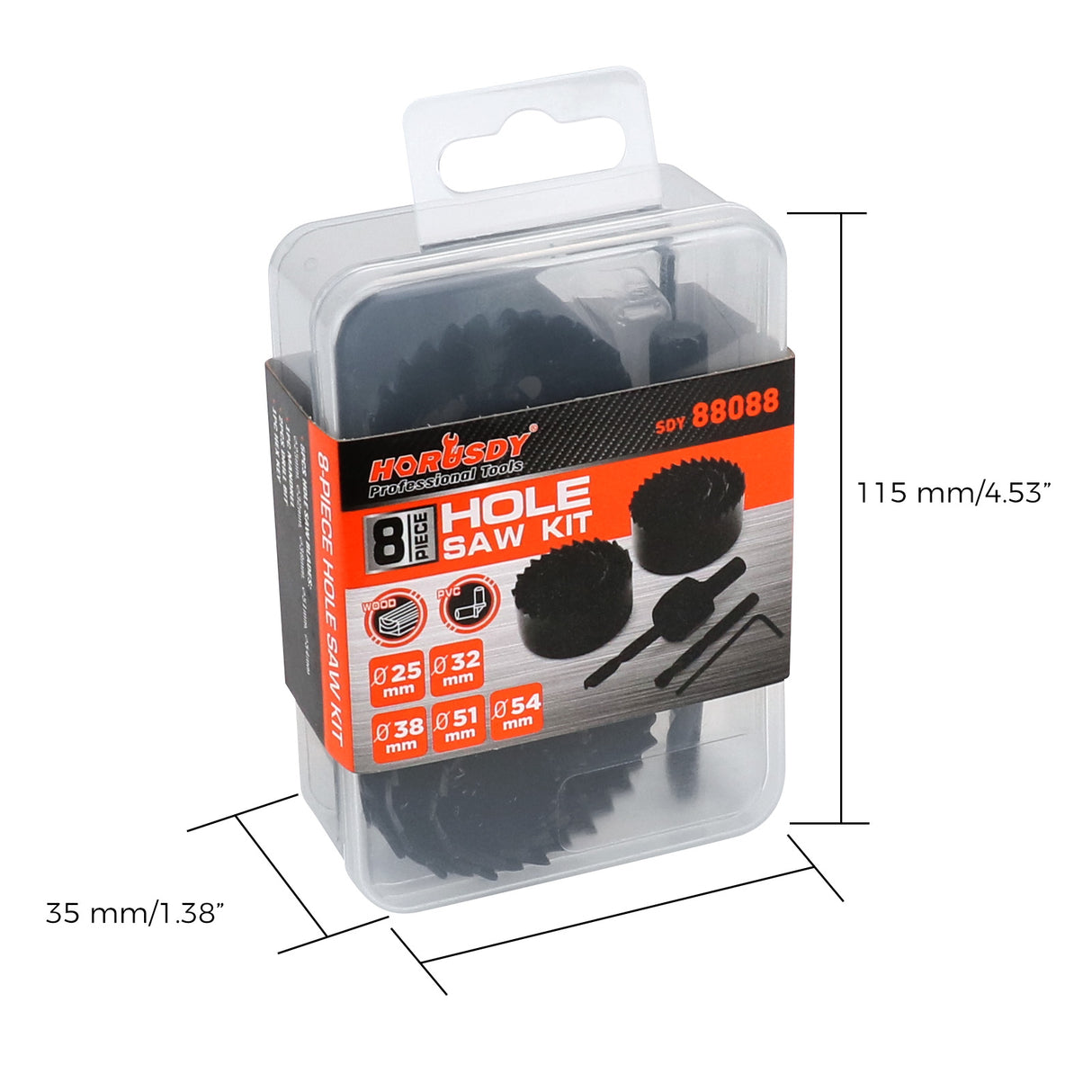 HORUSDY 8PCS Hole Saw Kit with Mandrel, Drill Bits, Hex Key and Storage Case for Wood, PVC and Plasterboard