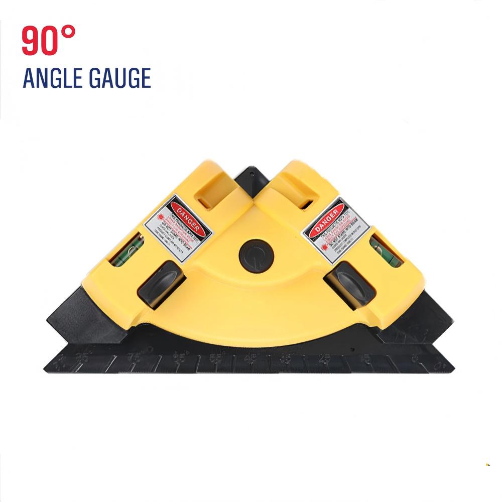 90 degree right angle laser level gauge with 30 ft red beam, dual bubble levels, measuring ruler edge and compact layout body for tile, flooring, wall, cabinet and interior construction alignment