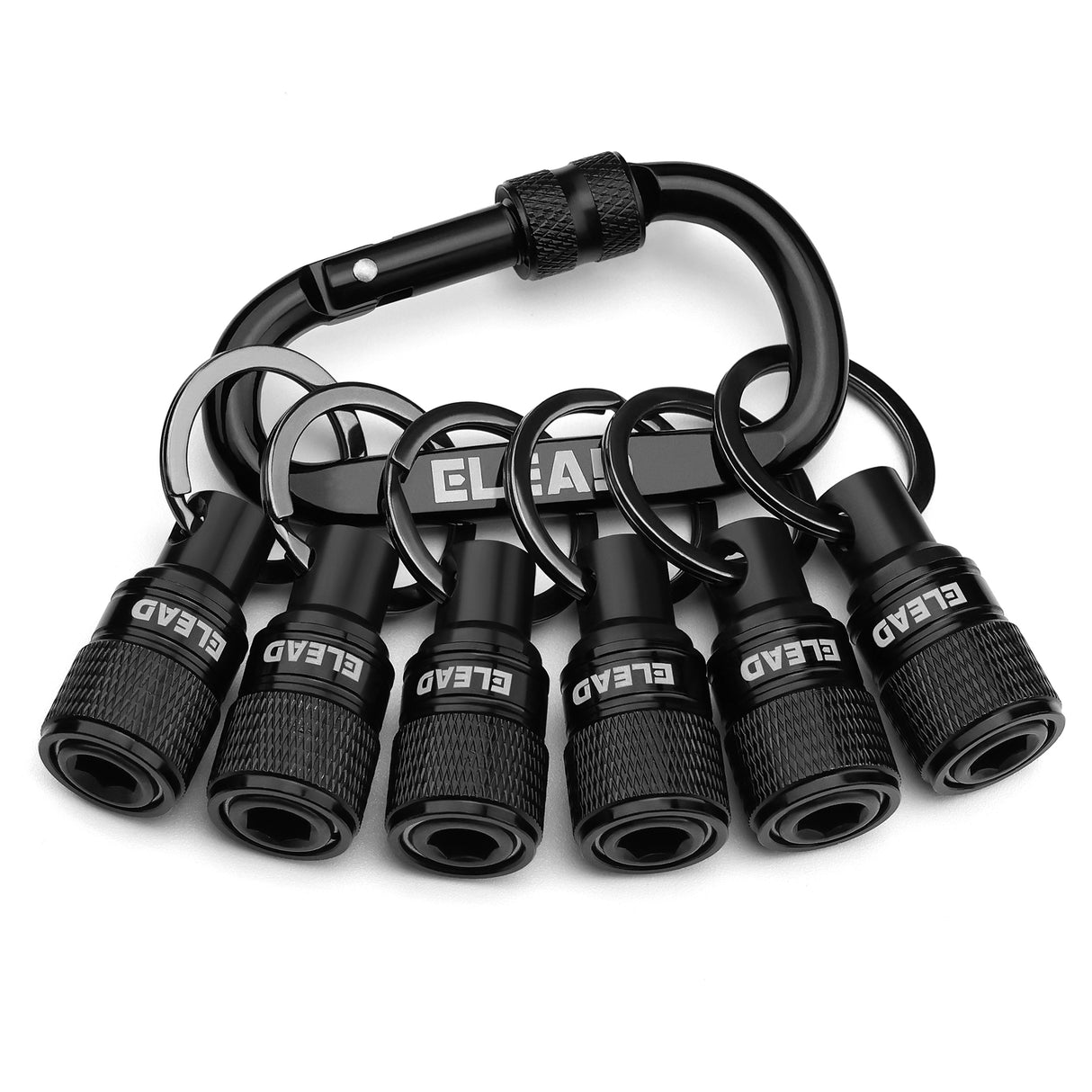 ELEAD 6-pack black drill bit holder with quick release carabiner, 1/4 inch hex shank organisers for screwdriver and drill accessories