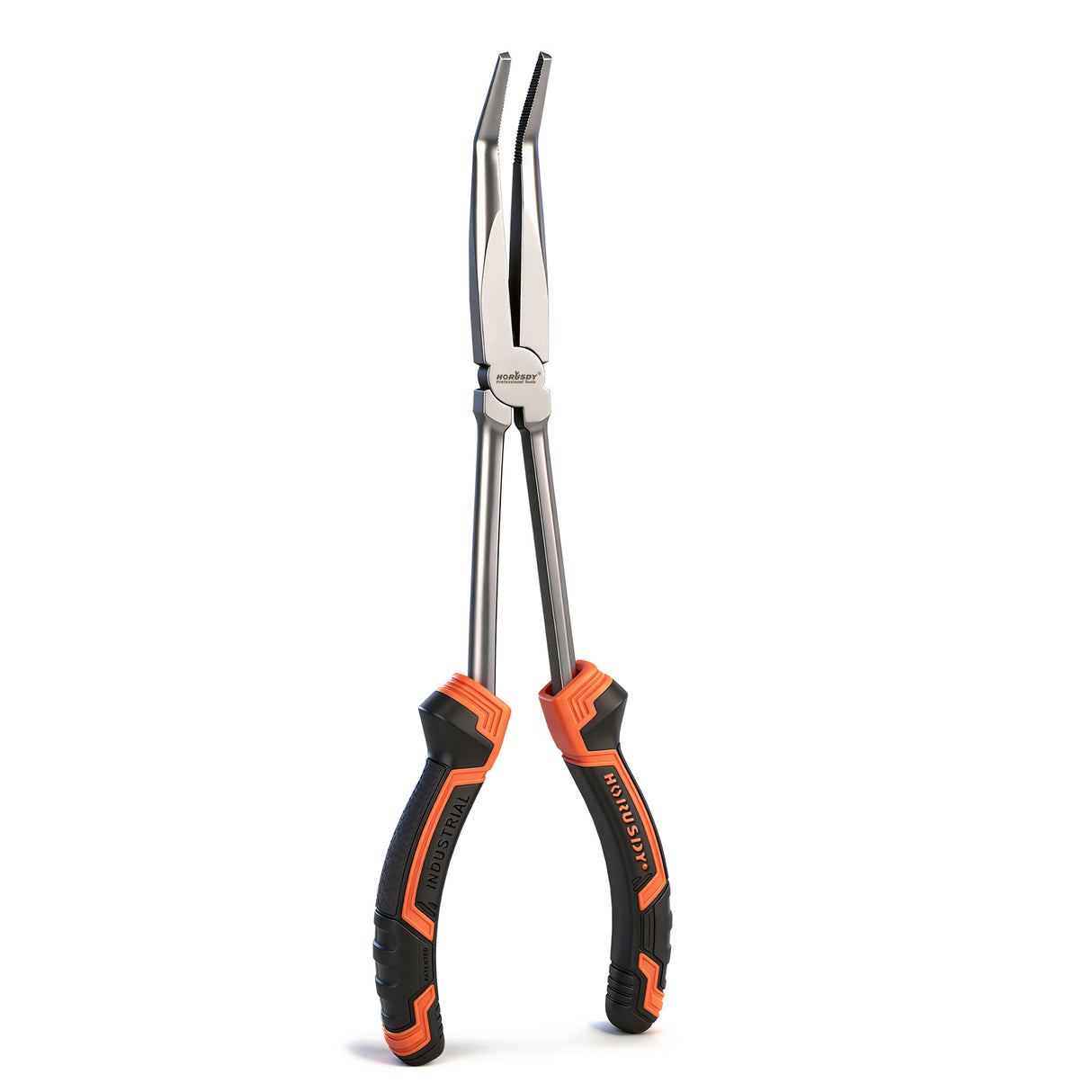 HORUSDY 3 piece 11 inch long reach pliers set including straight 0 degree 45 degree and 90 degree bent nose pliers with TPR handle