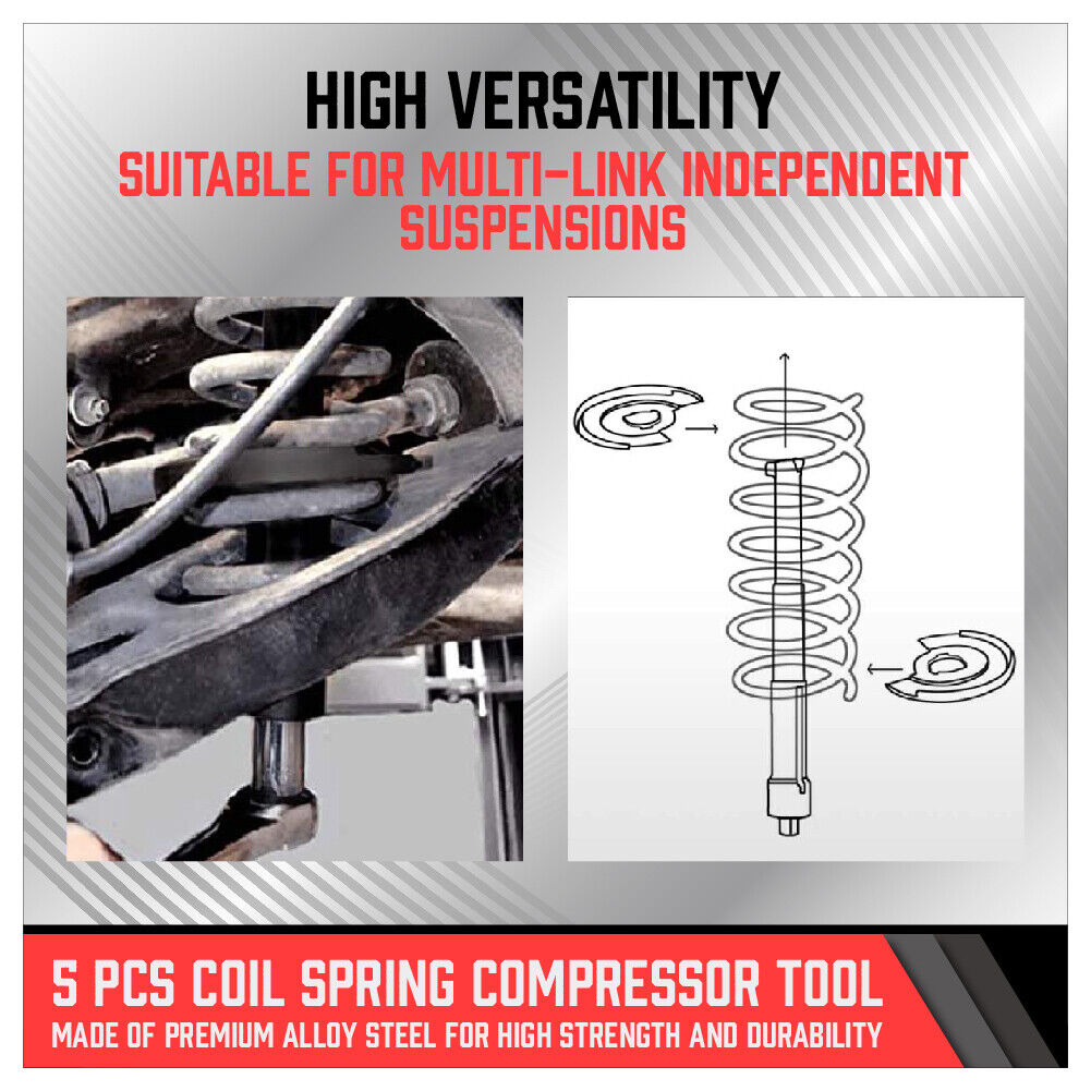 Coil Spring Compressor Tool specifically designed for Mercedes Benz and compatible with a wide range of modern vehicles. This tool efficiently removes and replaces coil springs on the wishbone without dismantling the axle. Made of durable alloy steel, it's perfect for suspension work on various car brands, including Ford, Fiat, GM, and more, with plates sizing from Ø70-130 and Ø90-150.