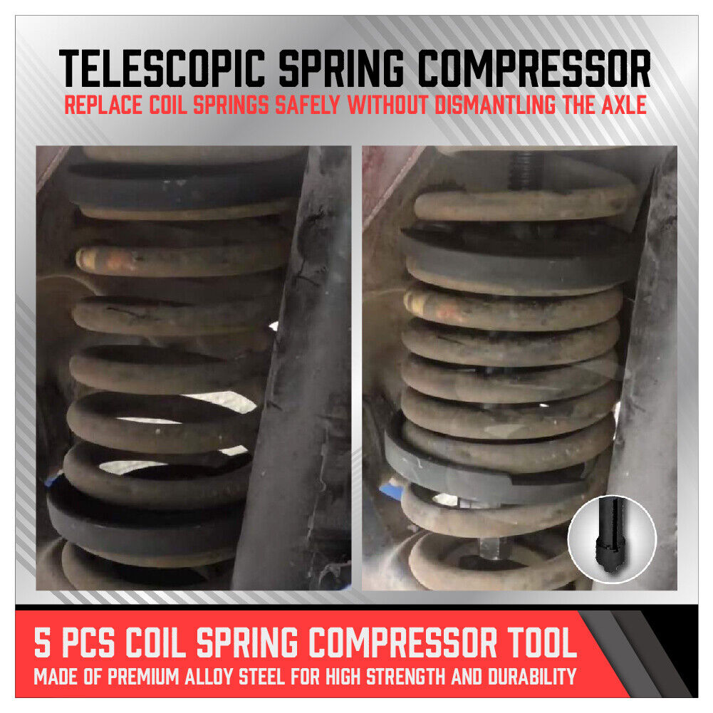 Coil Spring Compressor Tool specifically designed for Mercedes Benz and compatible with a wide range of modern vehicles. This tool efficiently removes and replaces coil springs on the wishbone without dismantling the axle. Made of durable alloy steel, it's perfect for suspension work on various car brands, including Ford, Fiat, GM, and more, with plates sizing from Ø70-130 and Ø90-150.