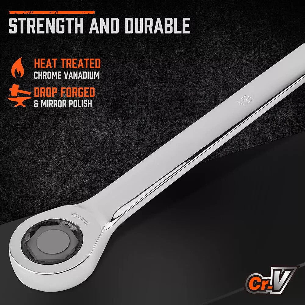 HORUSDY 9Pc Aviation Extra Long Spanner Set - Double-Ended 8-19mm Ratchet Wrenches with Pouch