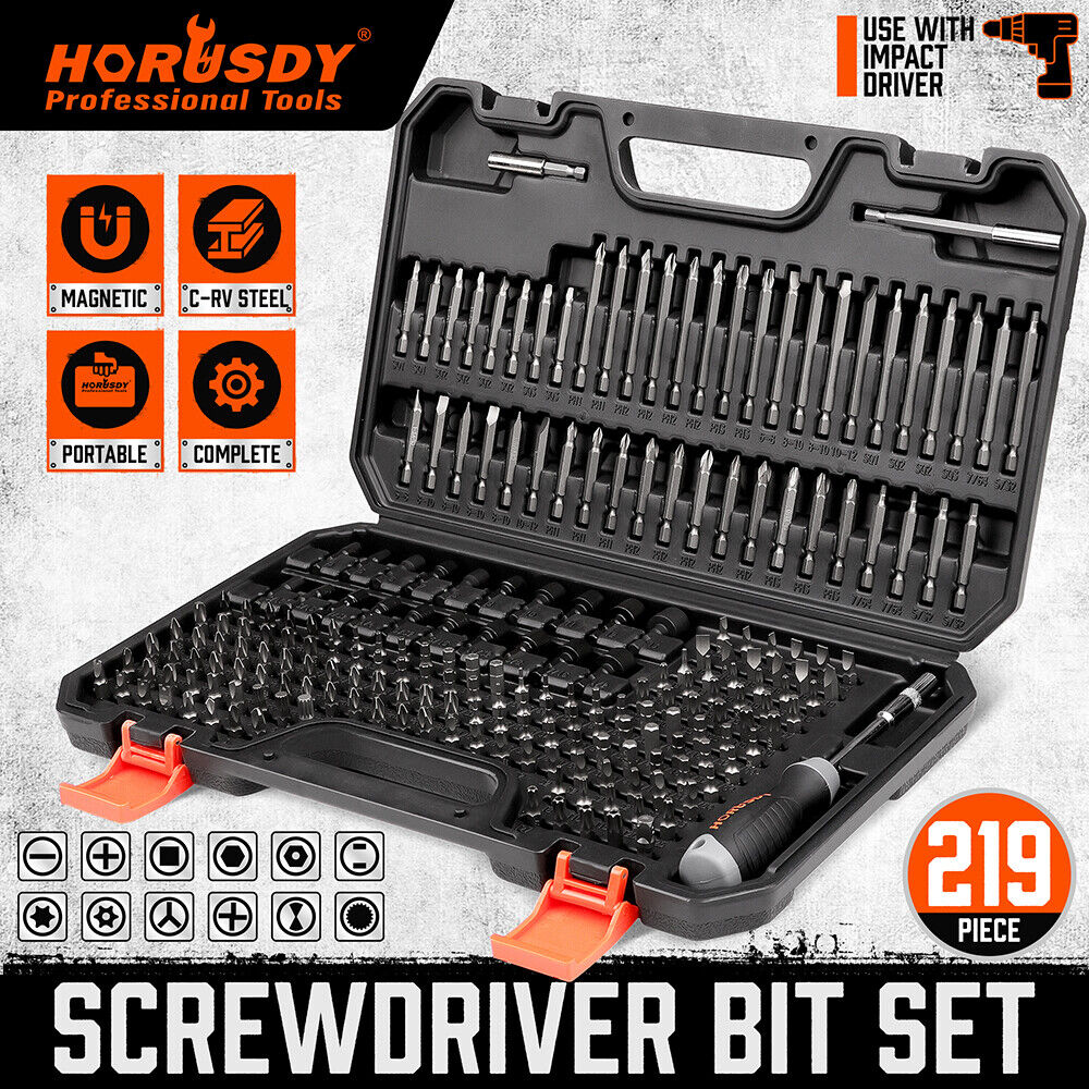 219-Piece Detailed Security Bit Set including Various Screwdriver, Hex, Torx, and Tamper-Proof Bits