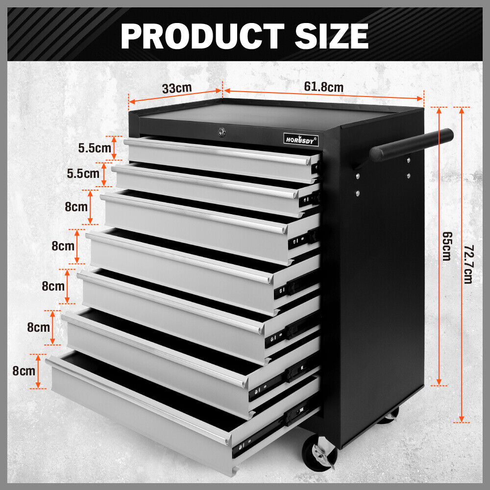 Compact 7-Drawer Tool Storage Trolley with secure locking mechanism and smooth mobility casters for organized workshops