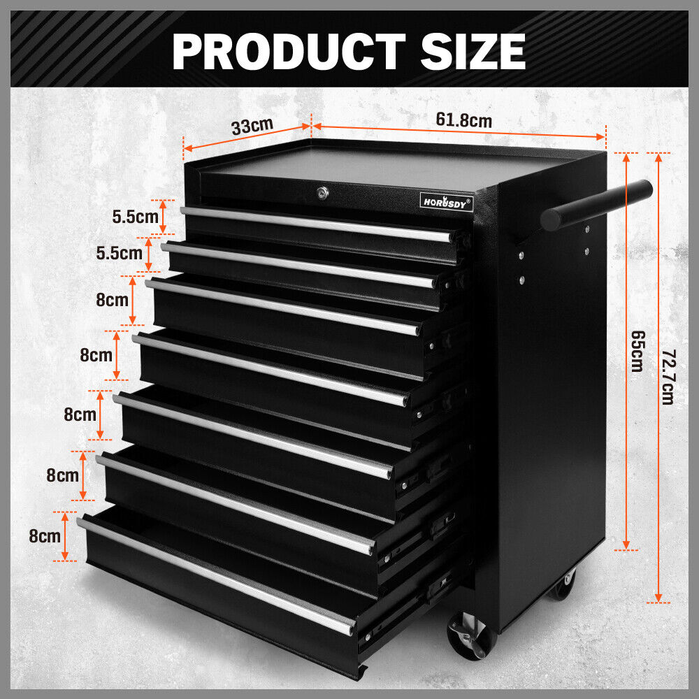 Compact 7-Drawer Tool Storage Trolley with secure locking mechanism and smooth mobility casters for organized workshops