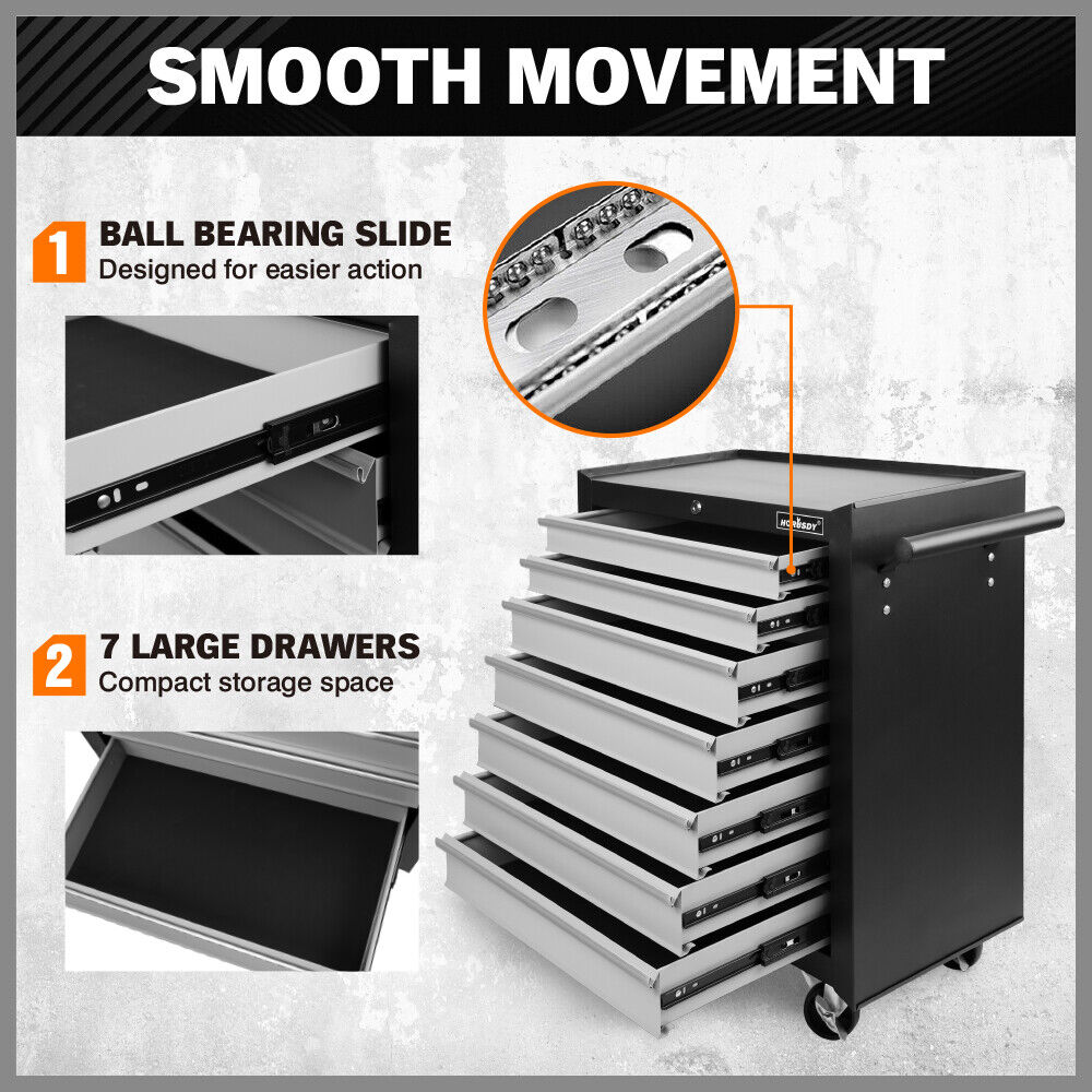 Compact 7-Drawer Tool Storage Trolley with secure locking mechanism and smooth mobility casters for organized workshops