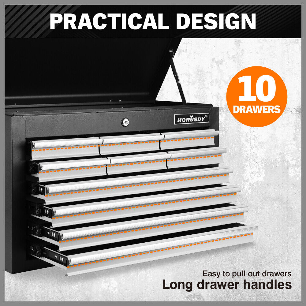HORUSDY heavy-duty tool chest with 10 pull-out drawers and secure lock, 75kg load capacity