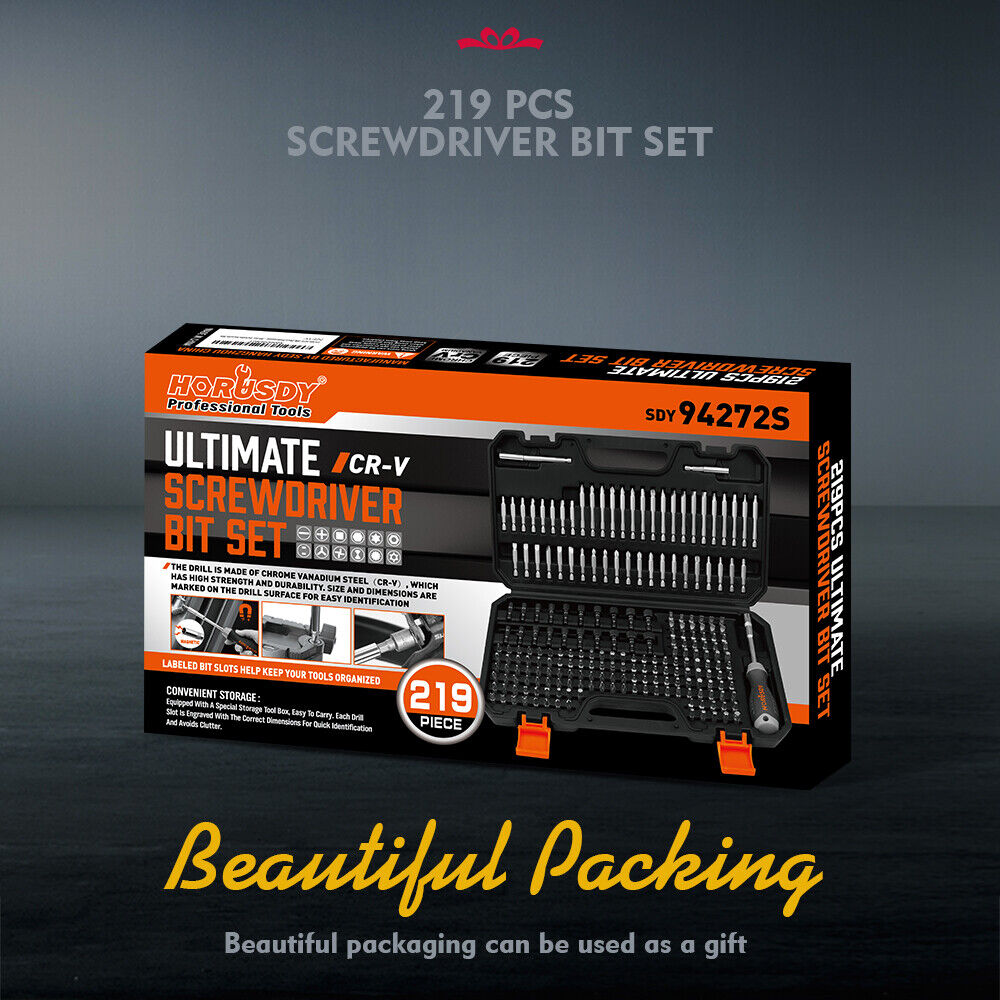 219-Piece Detailed Security Bit Set including Various Screwdriver, Hex, Torx, and Tamper-Proof Bits