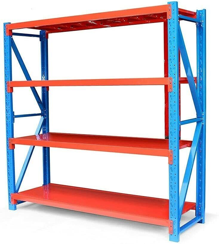 Robust 2m x 2m steel rack shelves with a 1000kg total capacity, featuring a high-grade powder-coated finish, free-standing design, and easy click-in assembly system