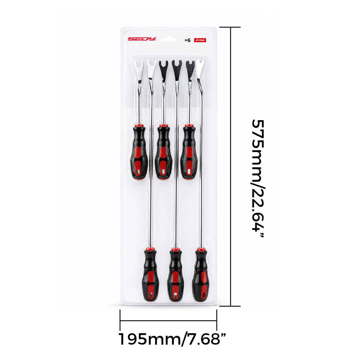 6-Piece Pry Bar Set with Hardened CR-V Steel Forked Tips, 9.25-Inch and 19.09-Inch Nail Puller Tools, Non-Slip Handles for Automotive and DIY Repairs