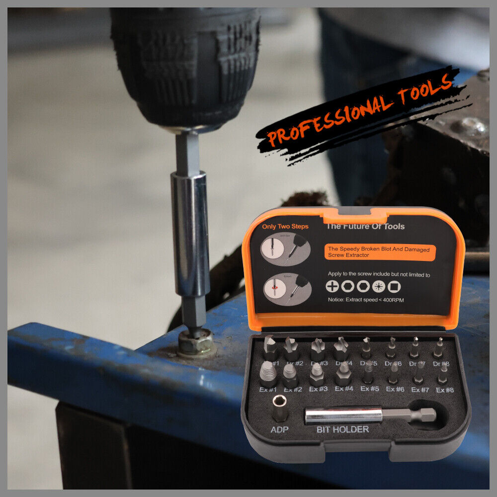 HORUSDY 18-Piece Magnetic Damaged Screw Extractor Set with Various Sized Drill Bits and Bit Holders, High Hardness CR-V Steel for Efficient Bolt Removal