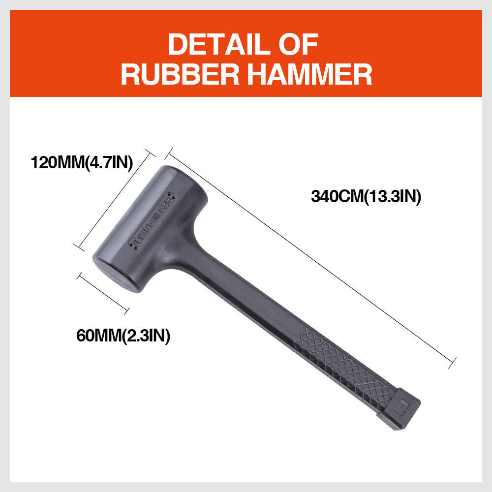Durable 2/3LB dead blow rubber mallet hammer with a one-piece molded design and soft grip handle for automotive repairs