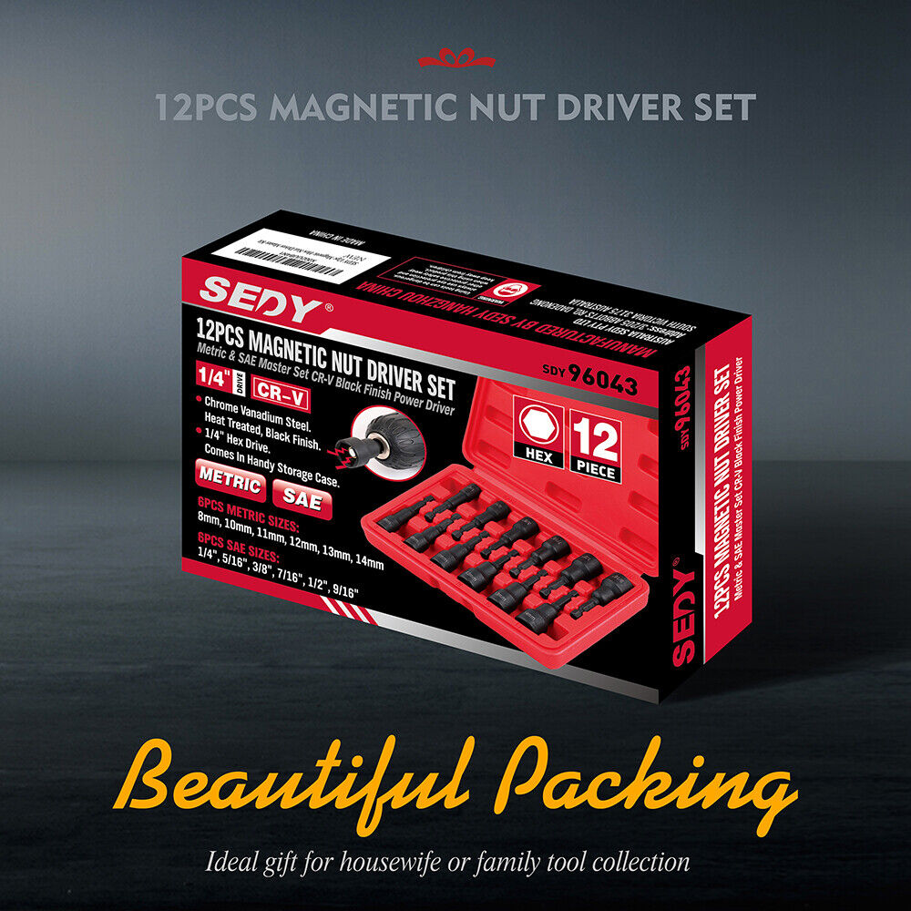 Complete 12-Piece Metric and Imperial Magnetic Nut Driver Set for Quick and Secure Fastening