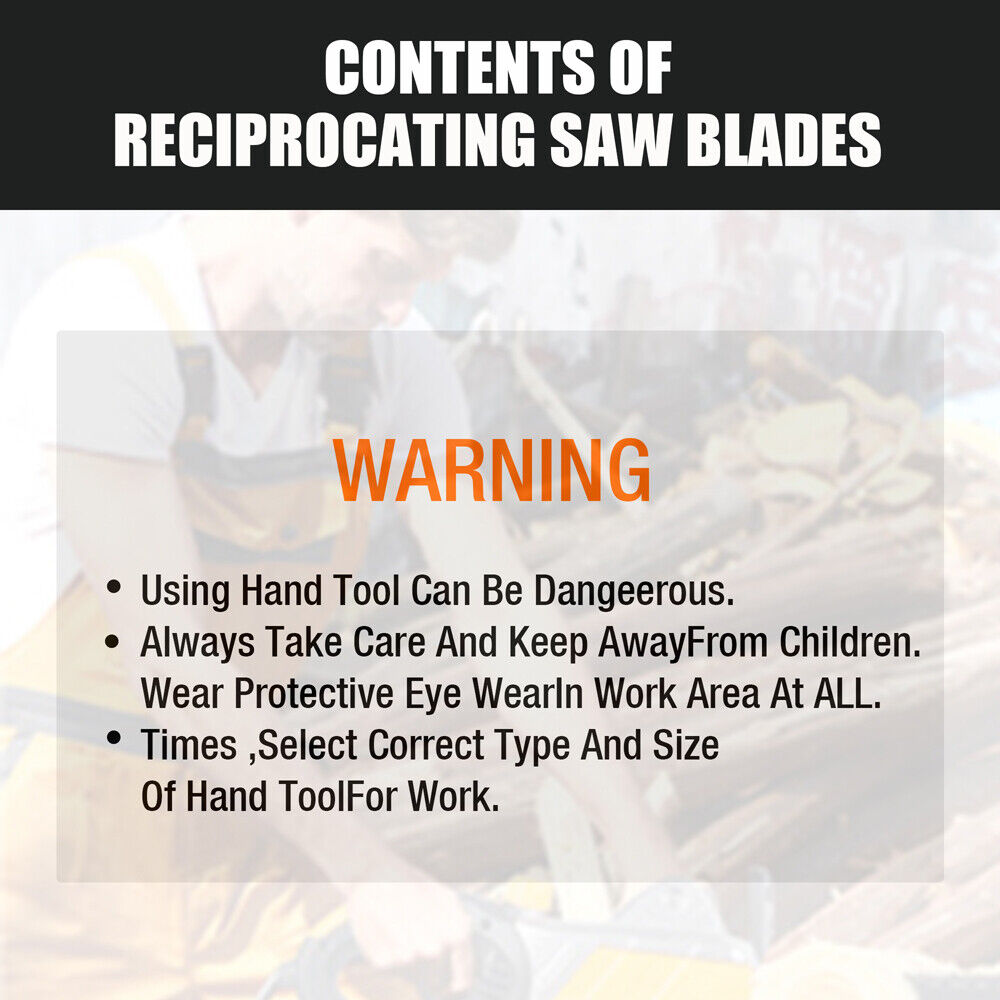 Multi-Pack of 10 Reciprocating Saw Blades for Wood and Metal Demolition Cutting, Including Bi-Metal and High-Carbon Steel Blades