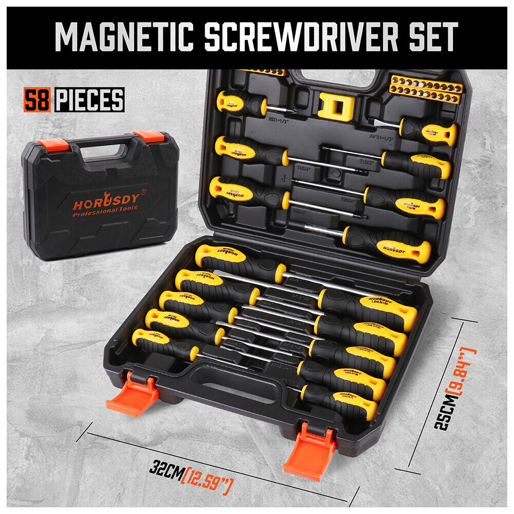 HORUSDY 58-Piece Magnetic Screwdriver Kit - Includes 16 Screwdrivers, Magnetizer, Demagnetizer, Screwdriver Holder, and 40 Replaceable Heads for Diverse Applications