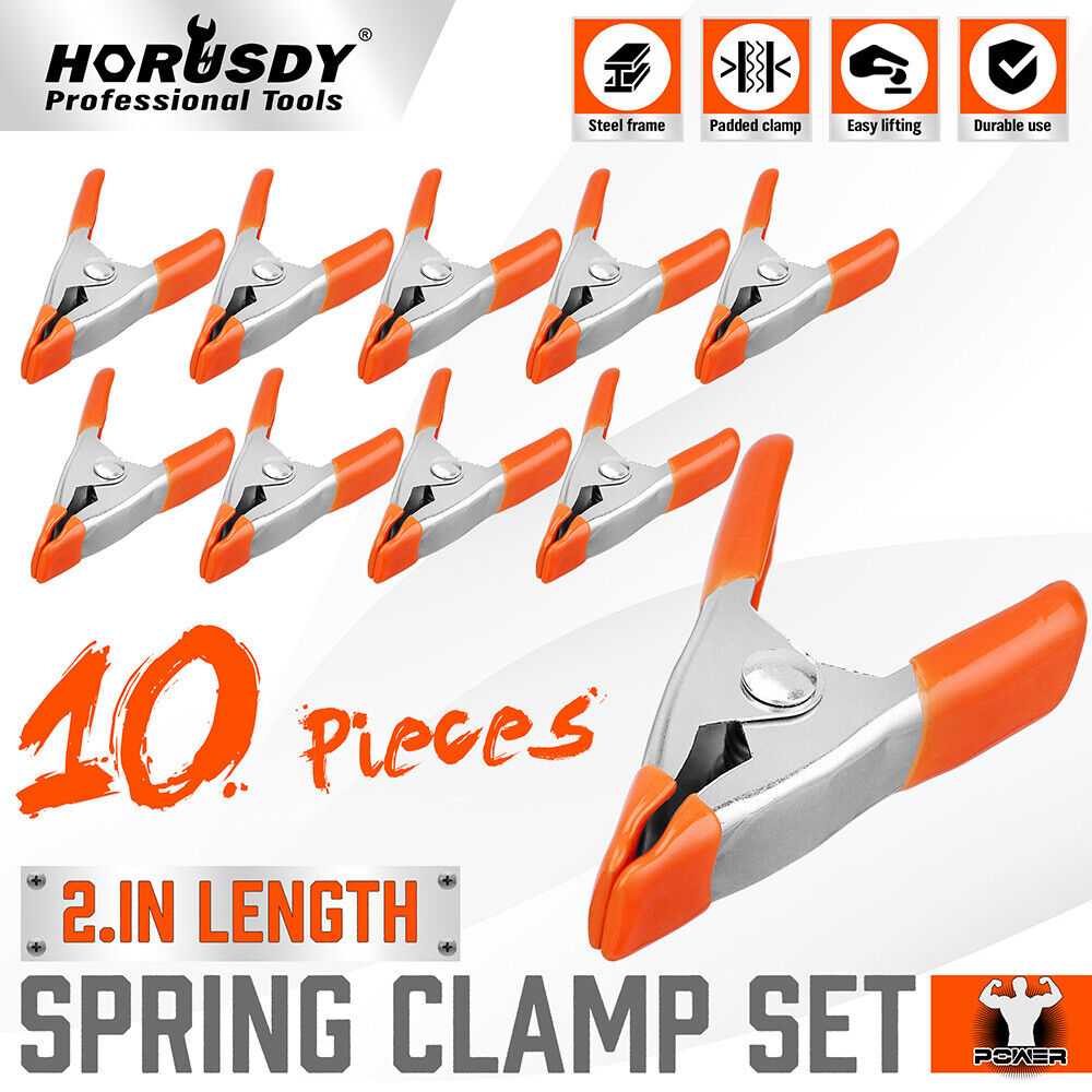 Set of 10 HORUSDY Strong Spring Clamps, 2-Inch Size with Non-Slip Rubber Grip and Durable Nickel-Plated Steel, Ideal for Carpentry and Home Decoration
