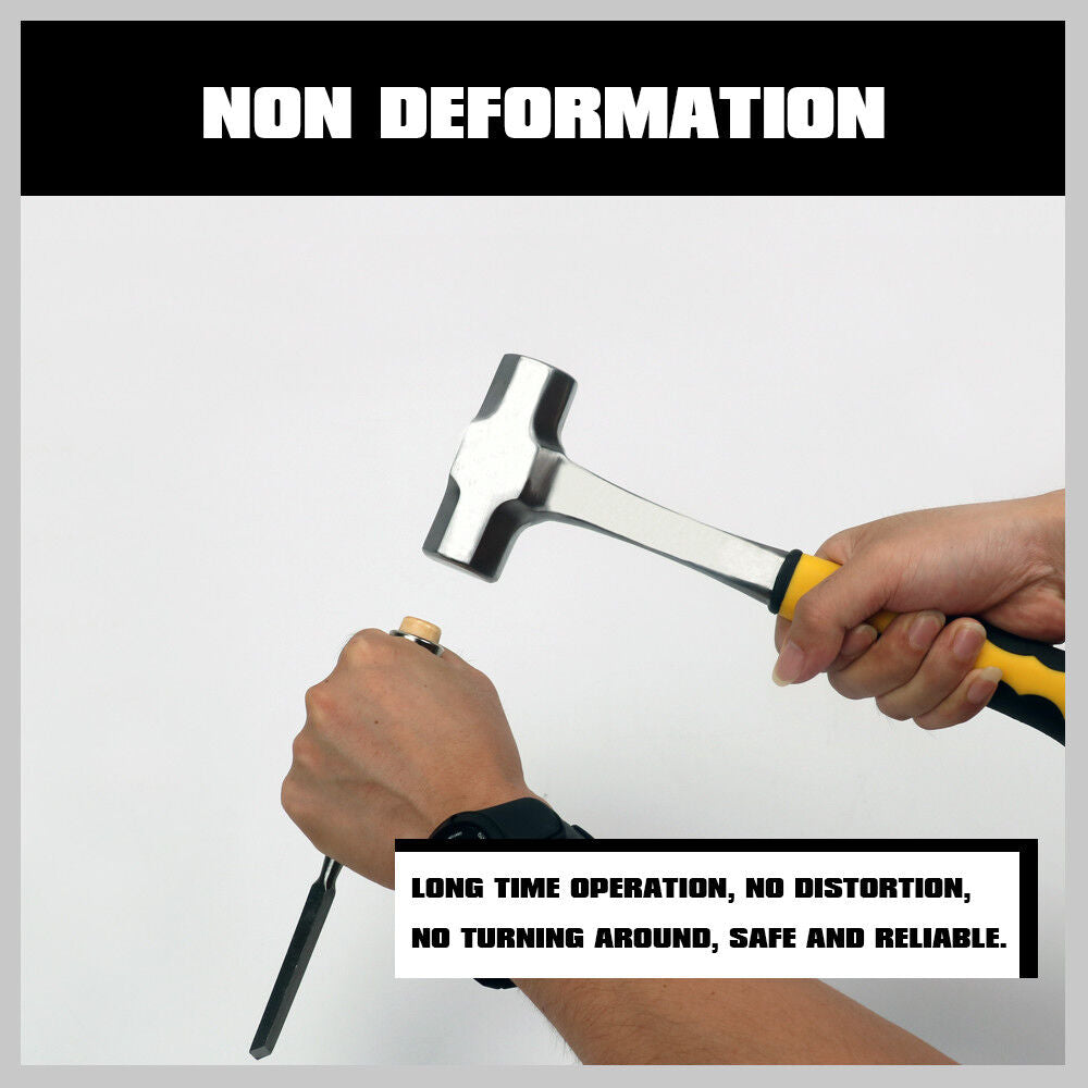 Sturdy 2LB/3LB steel hammer featuring a double octagonal head, solid forged one-piece design with a ribbed rubber grip handle for secure use.