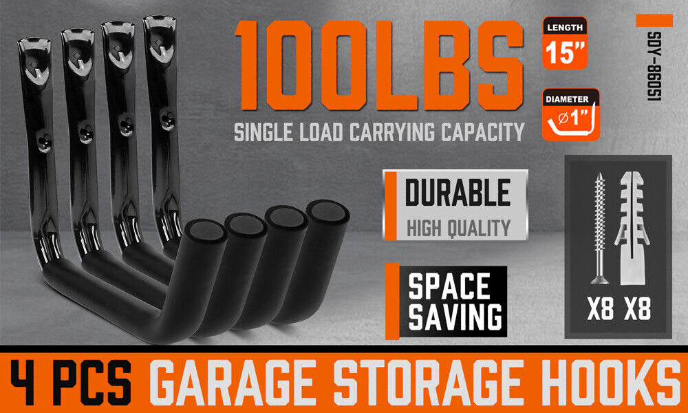 Heavy-duty wall mount hooks for garage organization