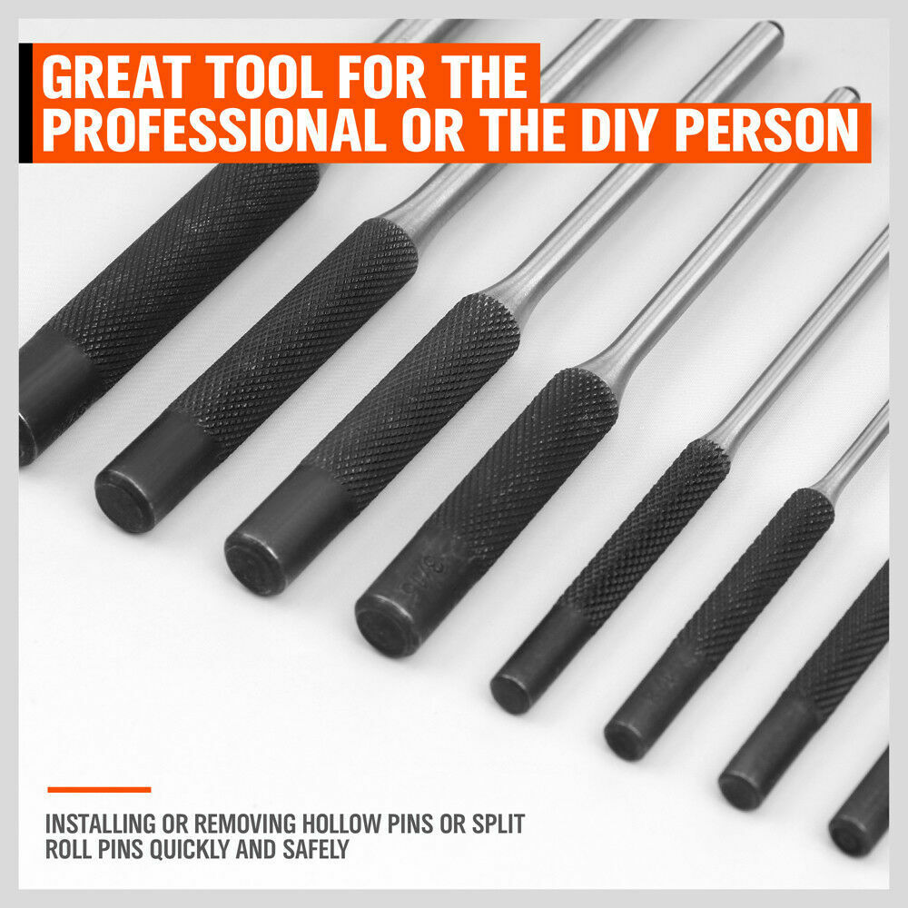 Durable 9-Piece Roll Pin Punch Set for Gunsmiths, Jewelers, and Carpenters - Includes Various Sized Punches and Canvas Pouch