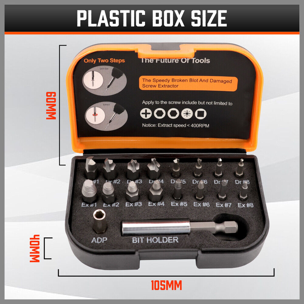 HORUSDY 18-Piece Magnetic Damaged Screw Extractor Set with Various Sized Drill Bits and Bit Holders, High Hardness CR-V Steel for Efficient Bolt Removal