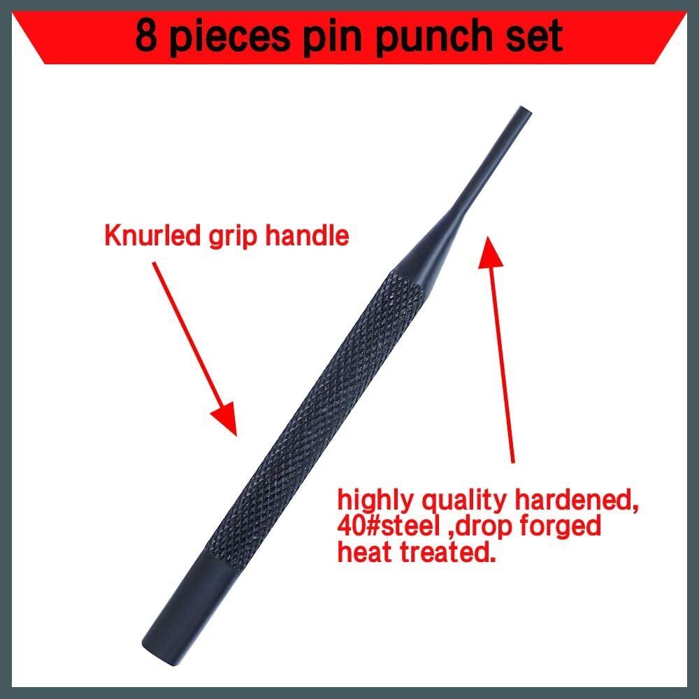 HORUSDY 8-Piece Long Pin Punch Set with Anti-Slip Sleeves in Sizes 1/16" - 5/16", SAE, Including Sturdy Nylon Pouch for Storage and Organization