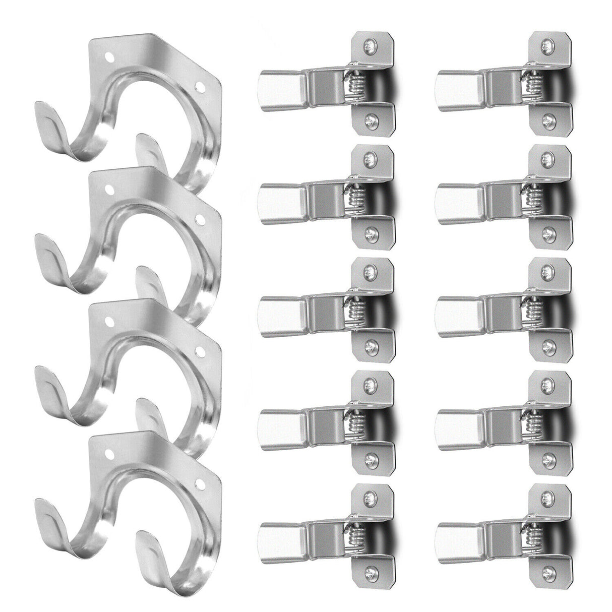 HORUSDY 19-Piece Garden Tool Holder Set featuring 15 Spring Grips and 4 U-Utility Hooks with Mounting Screws for Secure and Organized Tool Storage in Garages and Sheds