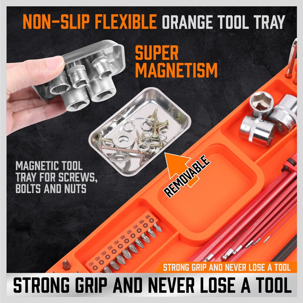 Medium Non-Slip Flexible Tool Tray with Magnetic Section for Small Parts