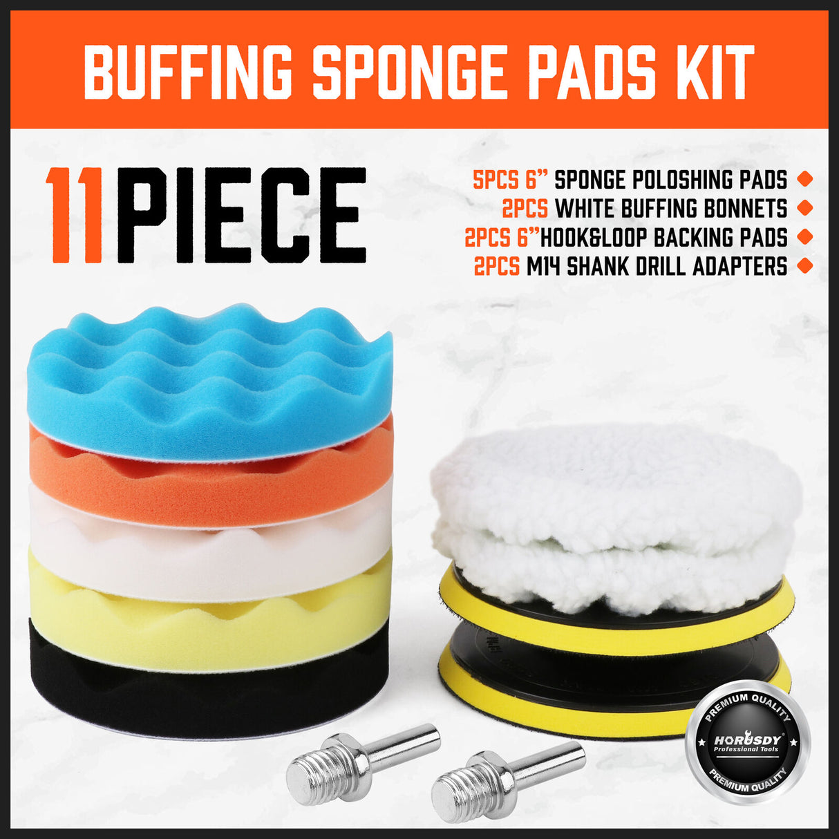 Comprehensive 11-Piece 6-Inch Buffing, Waxing, and Polishing Pad Kit with Wool and Sponge Pads for Car Detailing