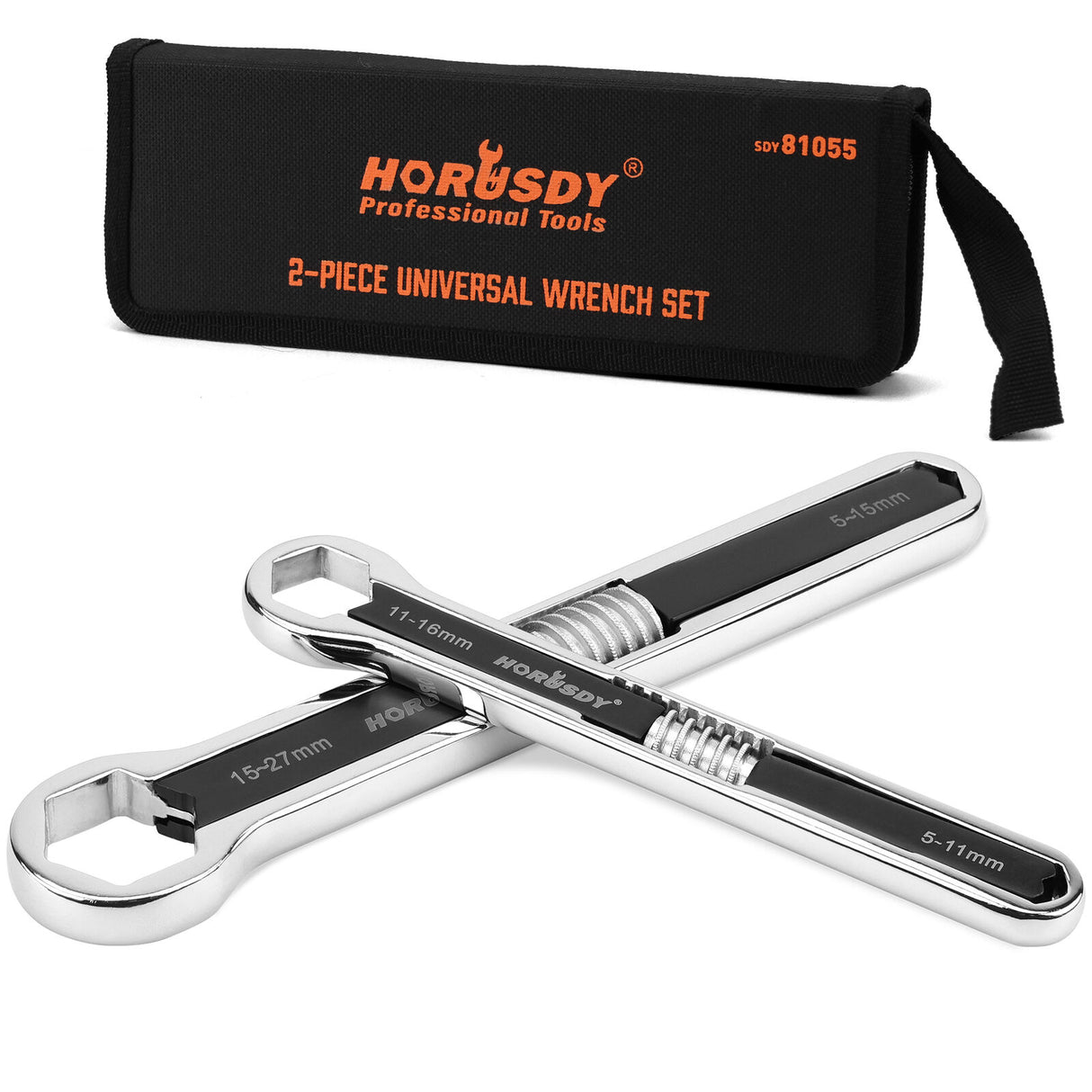 HORUSDY 2-Piece Universal Wrench Set, 8-inch and 10-inch, Adjustable for SAE and Metric Sizes, Full Steel with Mirror Polish Finish