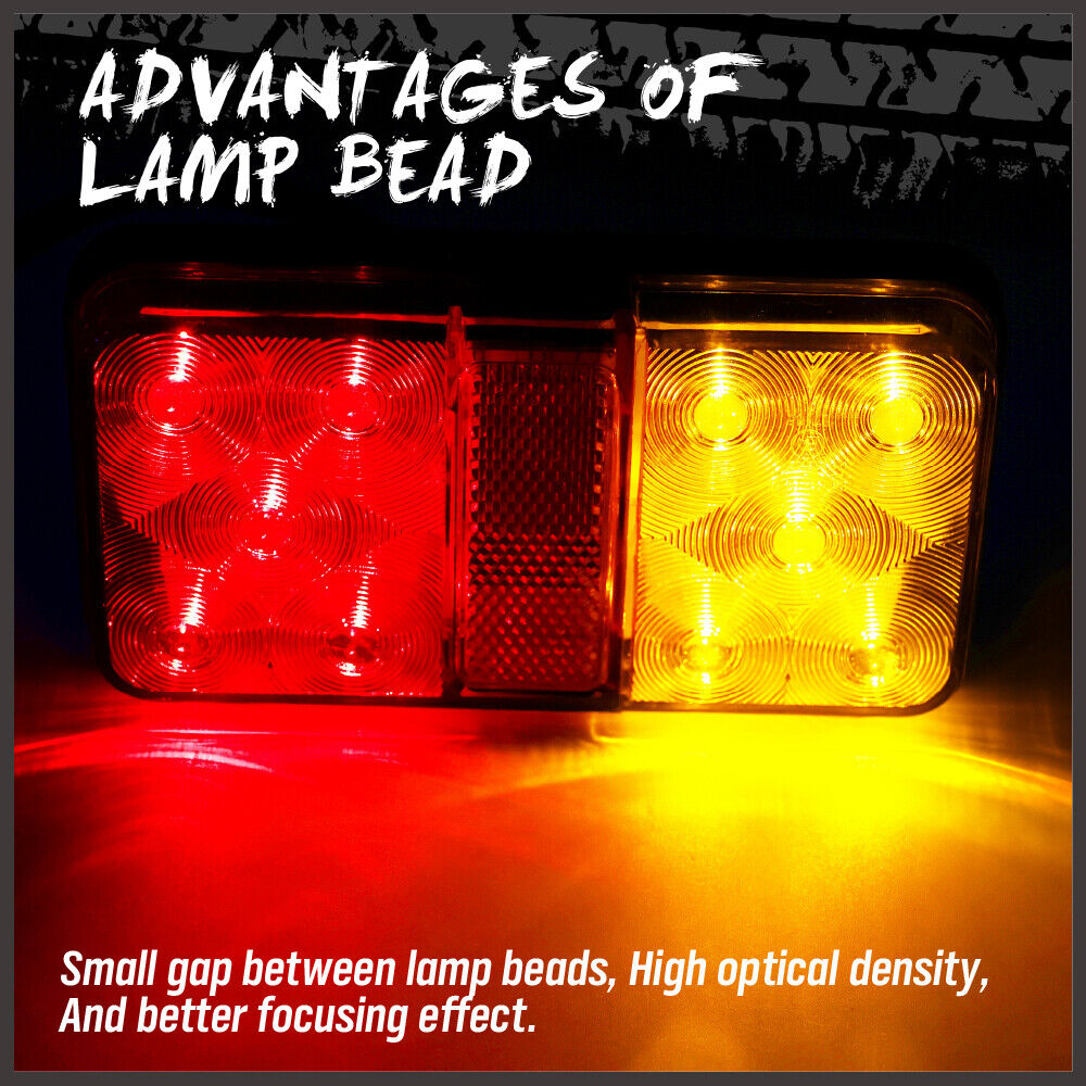HORUSDY LED Trailer Tail Light Kit - Caravan Ute 7 Pin Flat Plug, Red & Yellow Lights