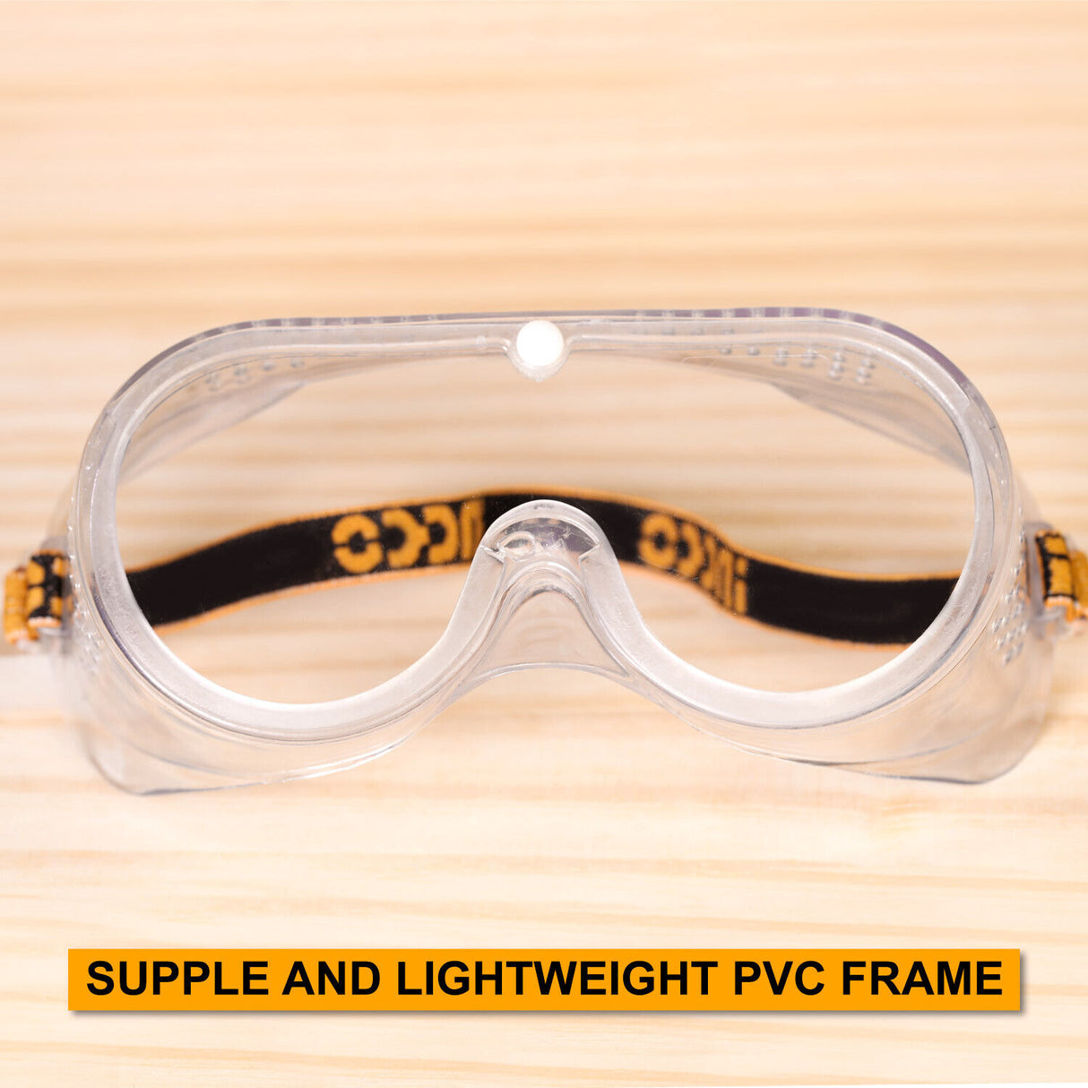 INGCO Clear Safety Glasses with Lightweight PVC Frame and Unique Air Hole Design for Comfortable, Dust-Proof Eye Protection
