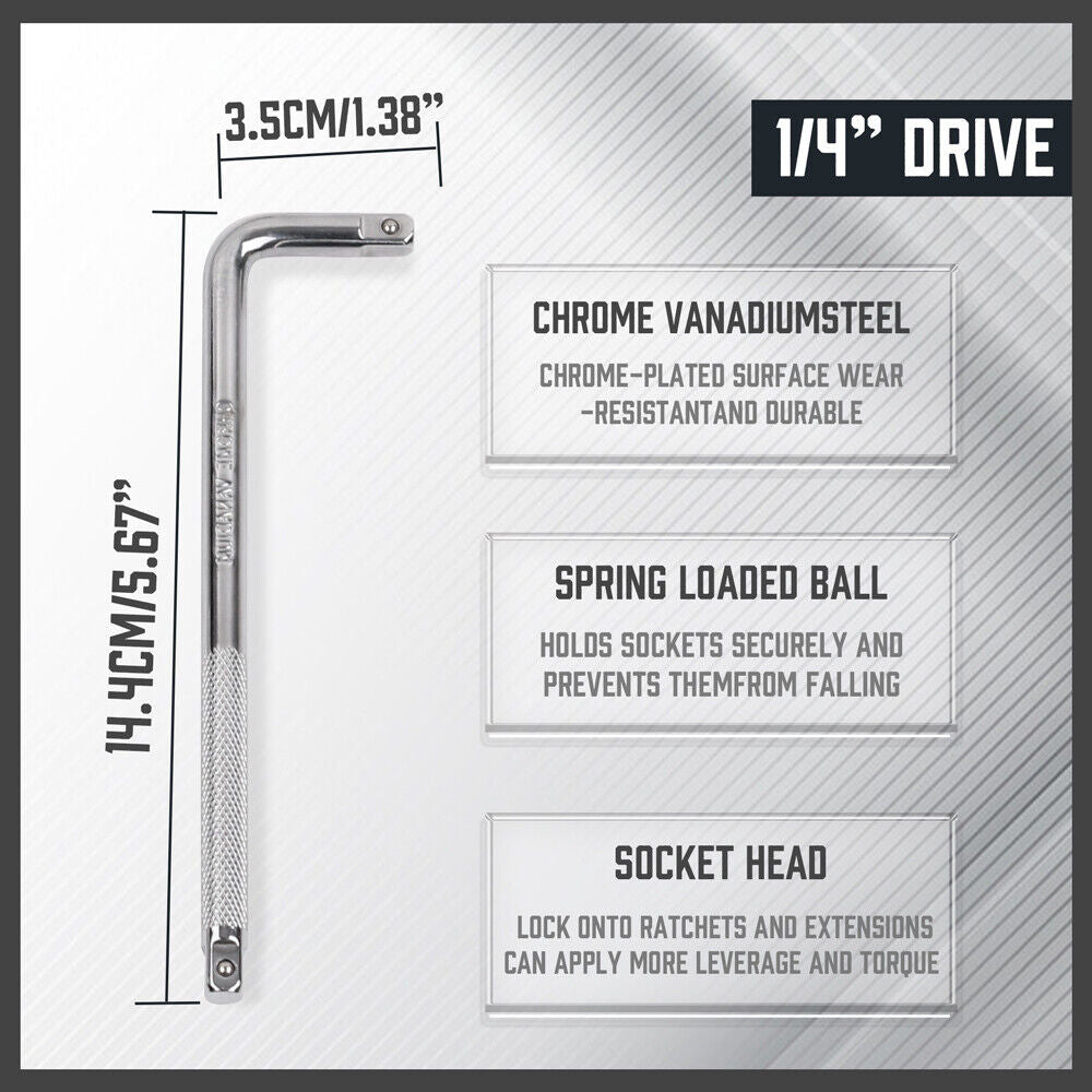 L Shape CR-V Steel Socket Extension Bar in 1/4", 3/8", 1/2" Drive Sizes, Chrome-Plated for Durability and Secure Socket Hold