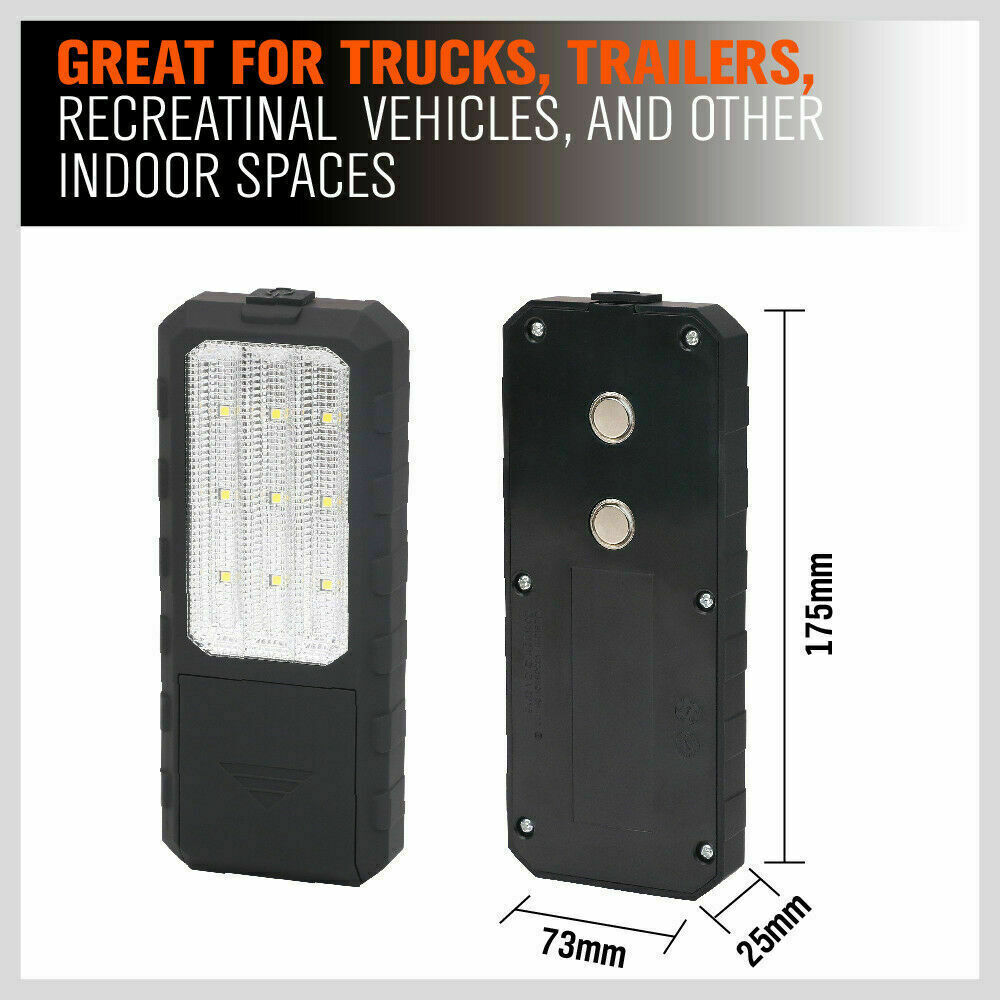 Compact and portable LED Light, perfect for camping, garage work, and auto repairs. Features a handy size of 175cm x 25cm x 73cm, equipped with two magnets for easy mounting, and powered by 9 LED lights for superior brightness.