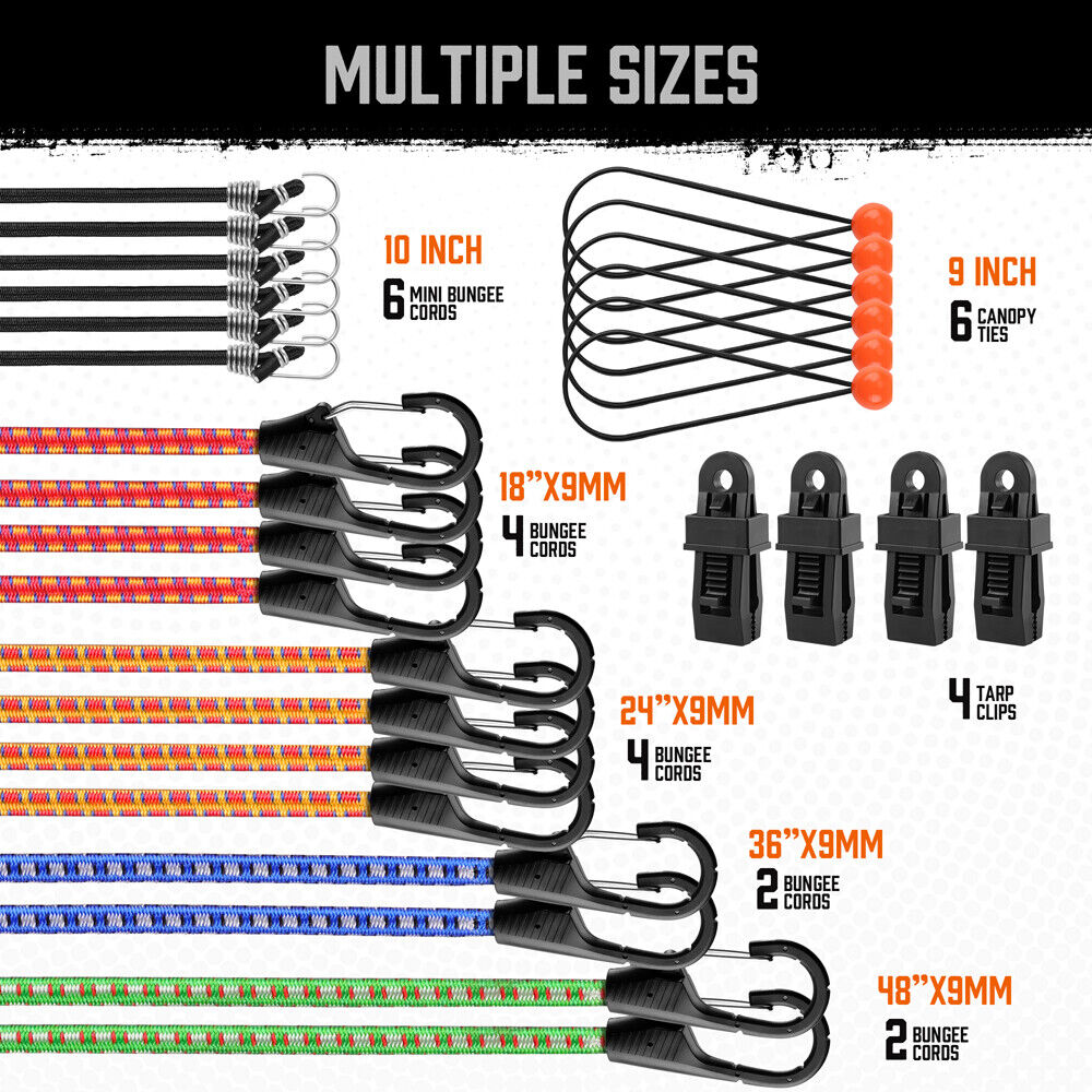 HORUSDY 28Pcs Outdoor Bungee Cord Set - Heavy-Duty Latex and Polyester, Multi-Length Cords with Secure Hooks