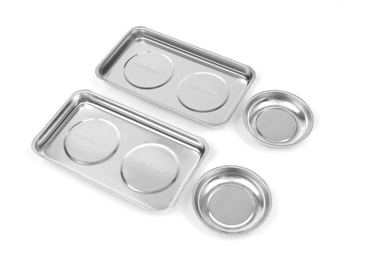 HORUSDY 4-Piece Magnetic Tool Tray and Bowl Set in Stainless Steel - Perfect for Holding Parts and Tools during Automotive Repairs