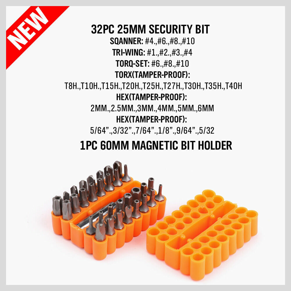 Comprehensive 33-Piece Security Bit Set for Various Screw Types