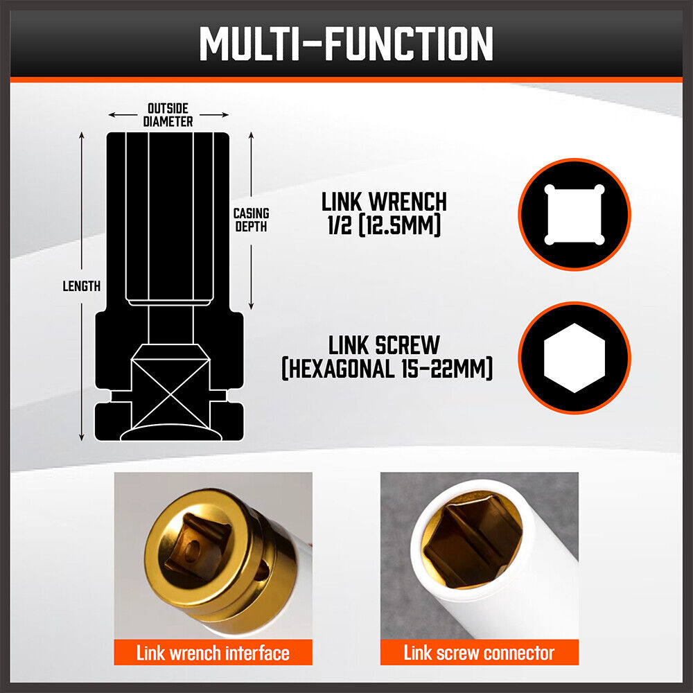 HORUSDY 5-Piece Impact Socket Set - Includes 15, 17, 19, 21, 22mm Sockets with 1/2 Inch Drive and Protective Nylon Sleeves for Alloy Wheels, in Color-Coded Design