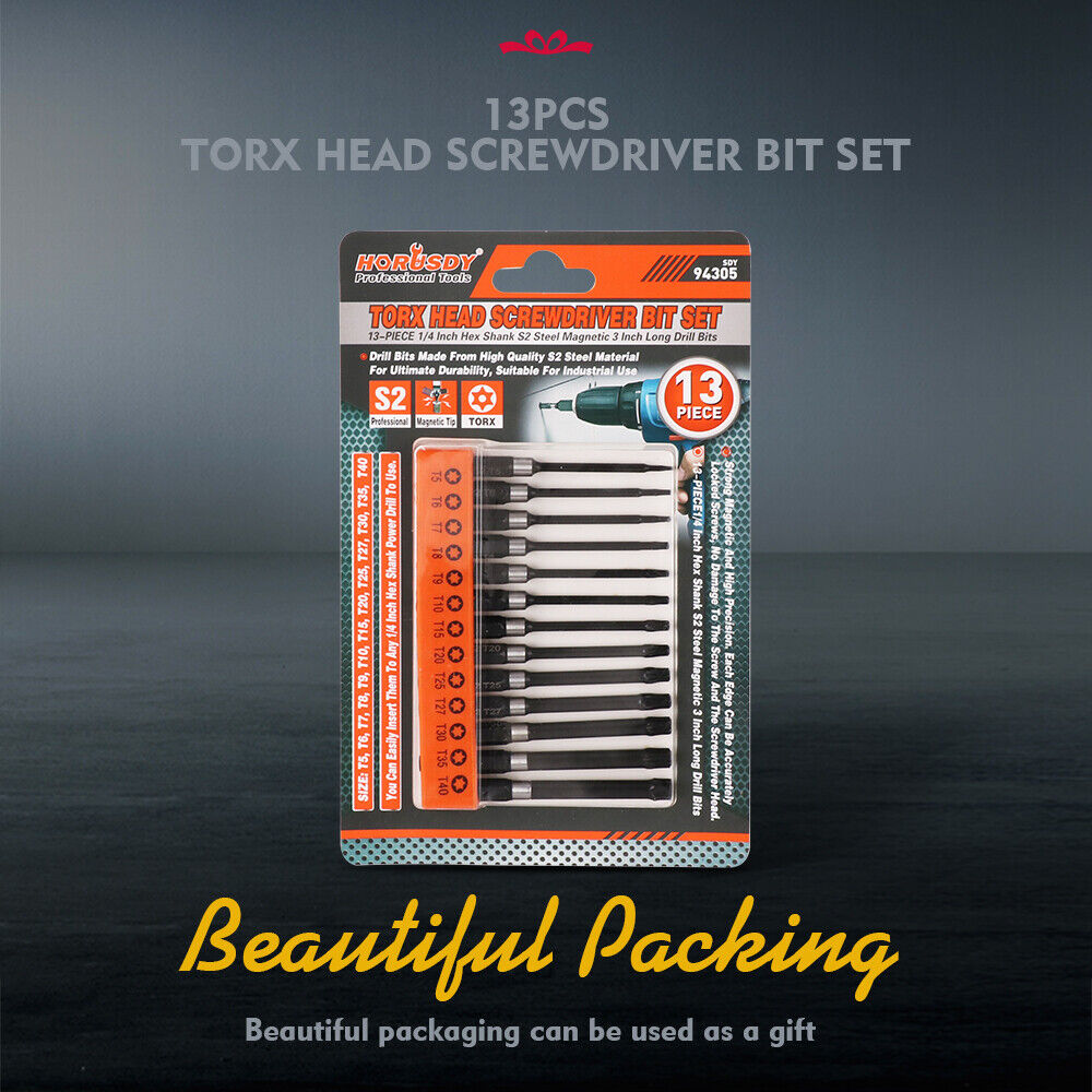 13-Piece Magnetic Torx Screwdriver Bit Set - Tamper Proof Security, High Precision, Versatile Compatibility.