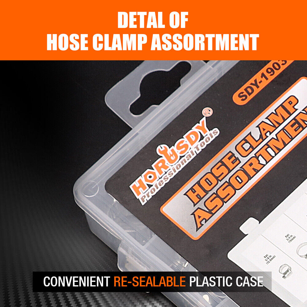 Durable 34Pc Assorted Hose Clamp Set with 6 Sizes for Fuel Lines and Pipes