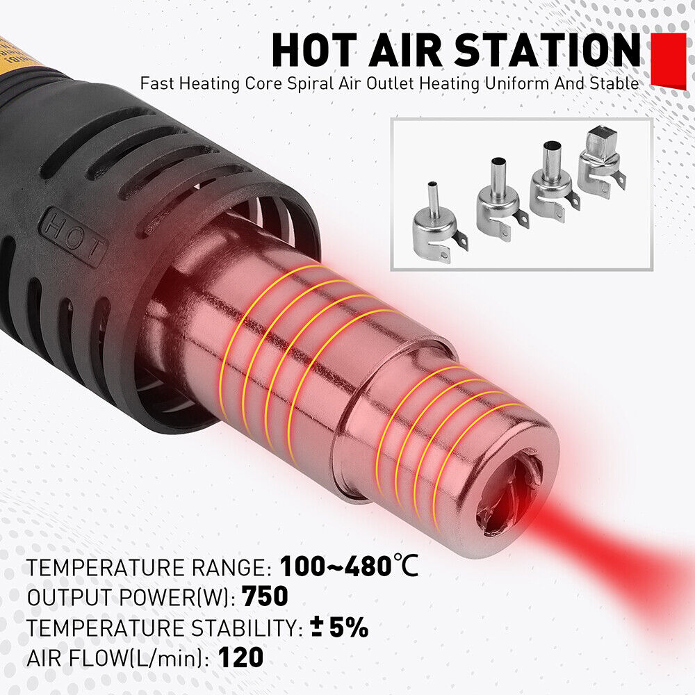 Comprehensive 3-in-1 Soldering and Rework Station with Digital Control, Various Accessories Included