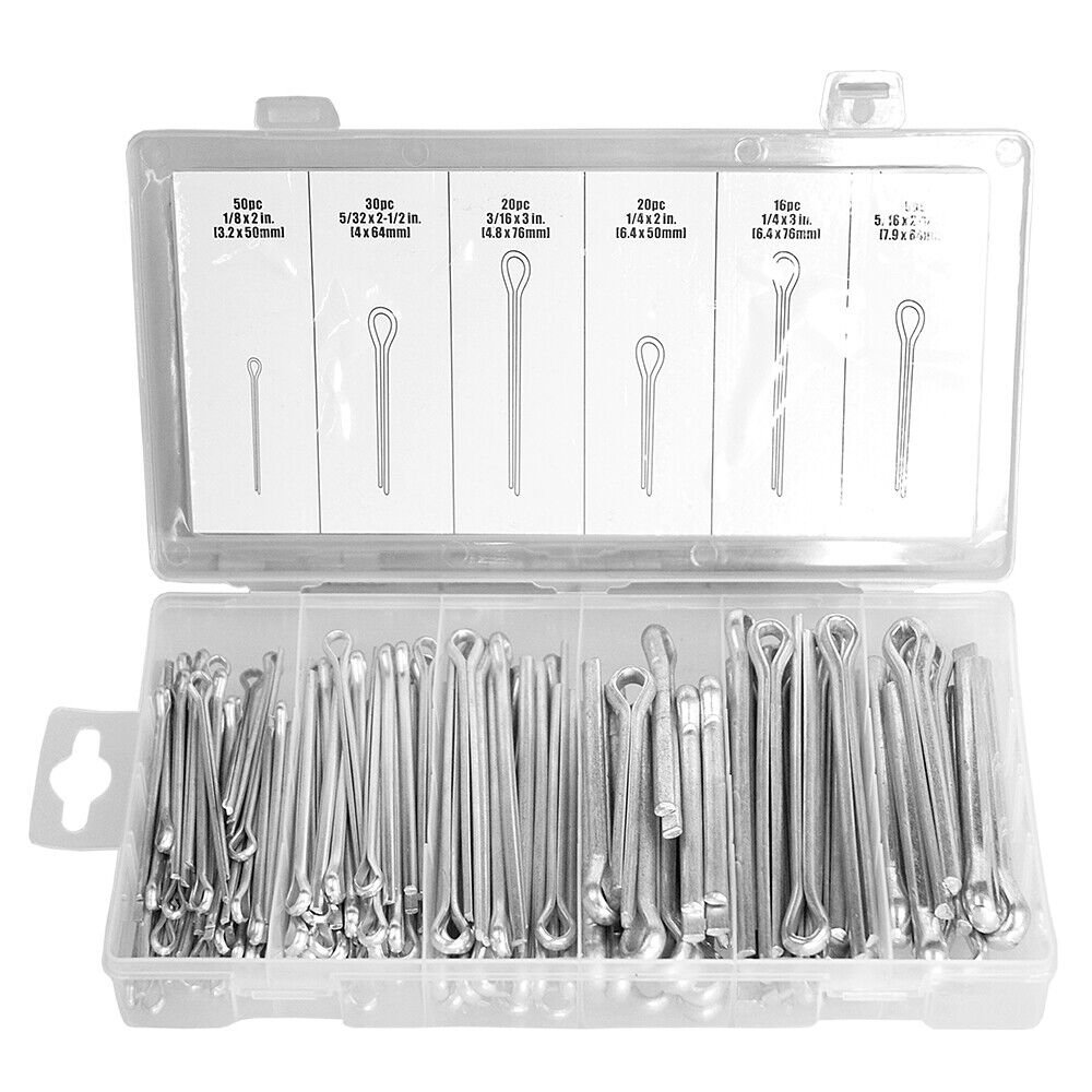 144-Piece Large Cotter Pin Assortment Kit with Durable, Corrosion-Resistant Zinc Plating