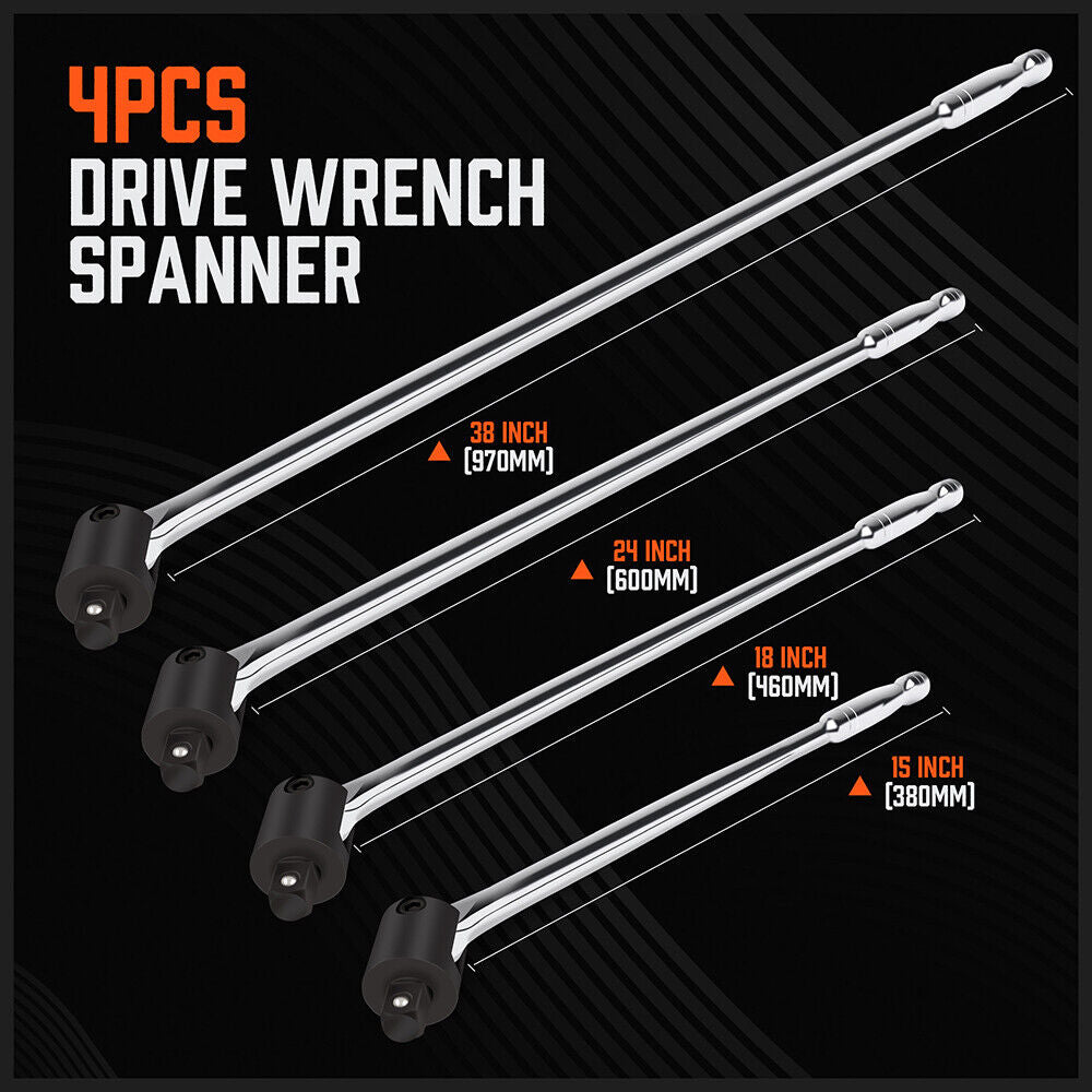 Durable Alloy Steel Breaker Bar Wrench in Sizes 15", 18", 24", 38" with Flex Tang and Ergonomic Handle