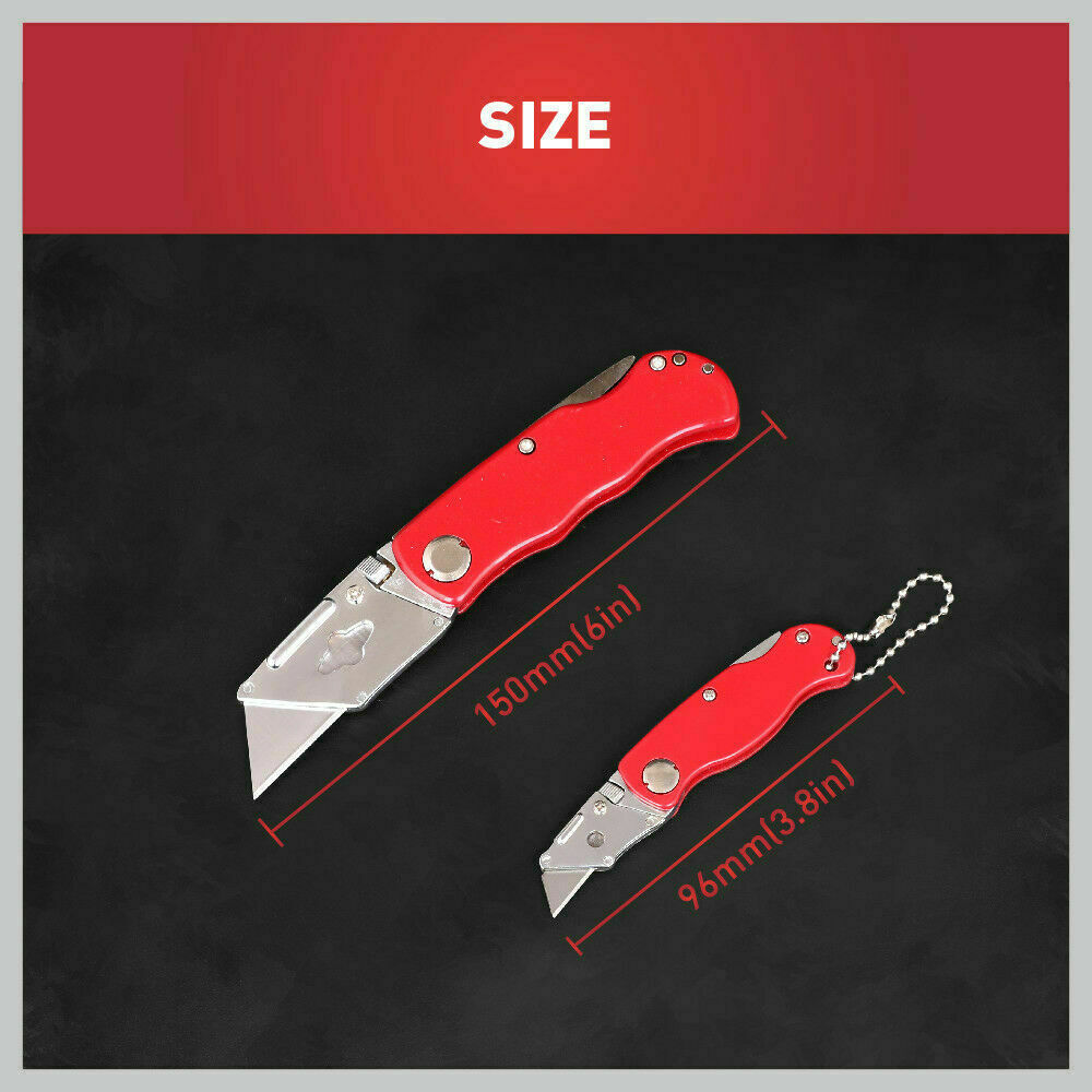 Two folding utility knives with aluminium handles and ten additional Stanley blades for crafts and DIY tasks.