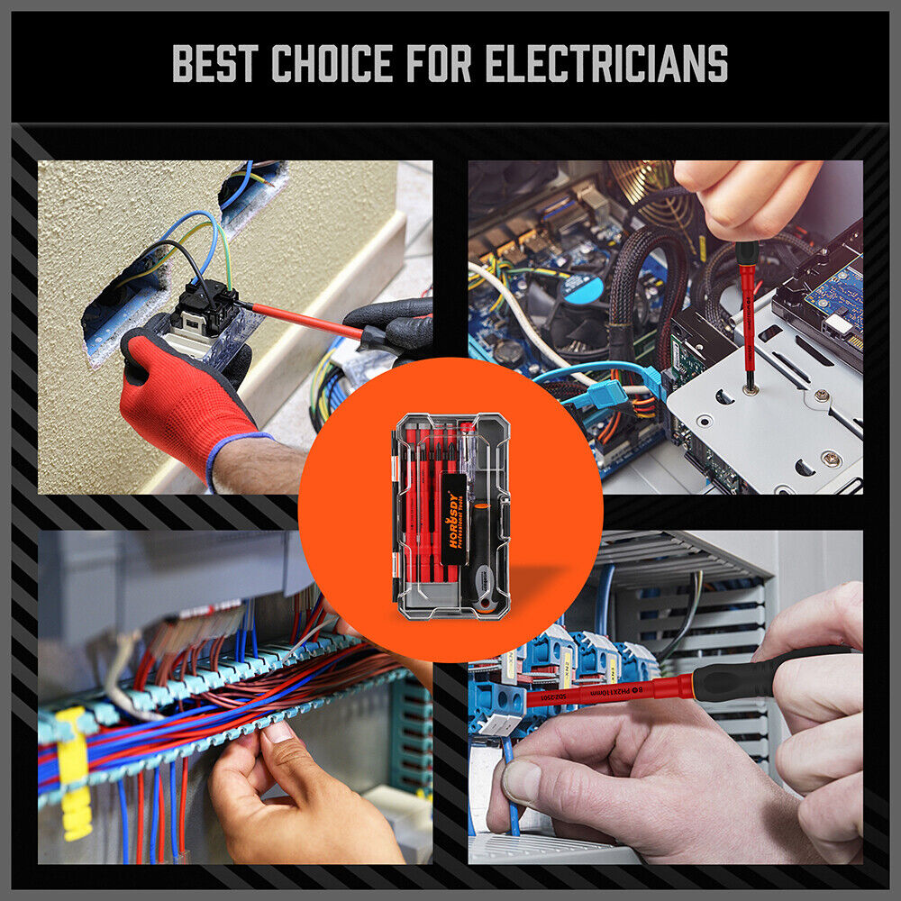 10-Piece Insulated Screwdriver Set for Electricians with Interchangeable Magnetic Tips and 1000V Safety Rating