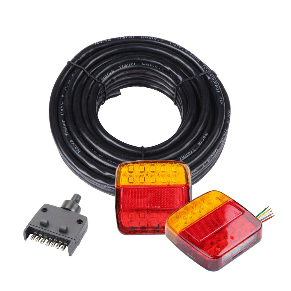 HORUSDY 12 LED Trailer Tail Light Kit, 100x100x23mm, 12V with 8m 5-Core Cable and 7-Pin Plug, Waterproof, Ideal for Caravans and Utes