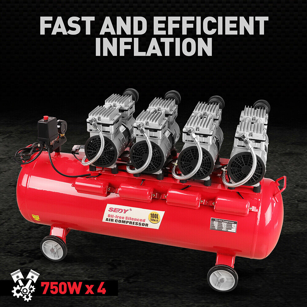SEDY 100L Oil-Free Silent Air Compressor with Dual Twin-Cylinder Motors and Quiet Vortex Technology